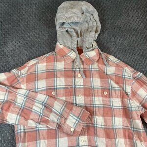American Eagle Men's Pink Plaid Button Up Flannel Hoodie Shirt Jacket Size Small